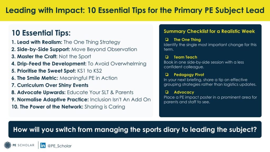 Leading with Impact: 10 Essential Tips for the Primary PE Subject Lead